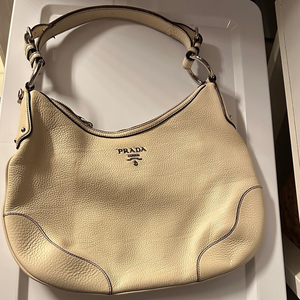 Prada Beige Leather Hobo Bag